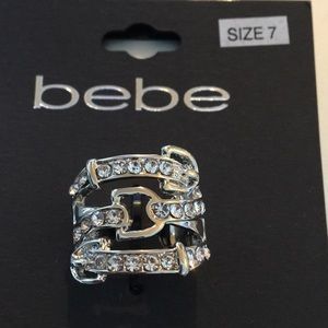 New bebe Belt Shaped Silver Ring w Rhinestones 7